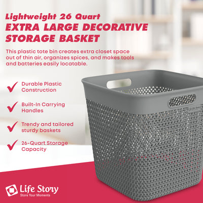 Life Story 26 Qt Decorative Storage Basket, Extra Large Plastic Home Organizer - VMInnovations