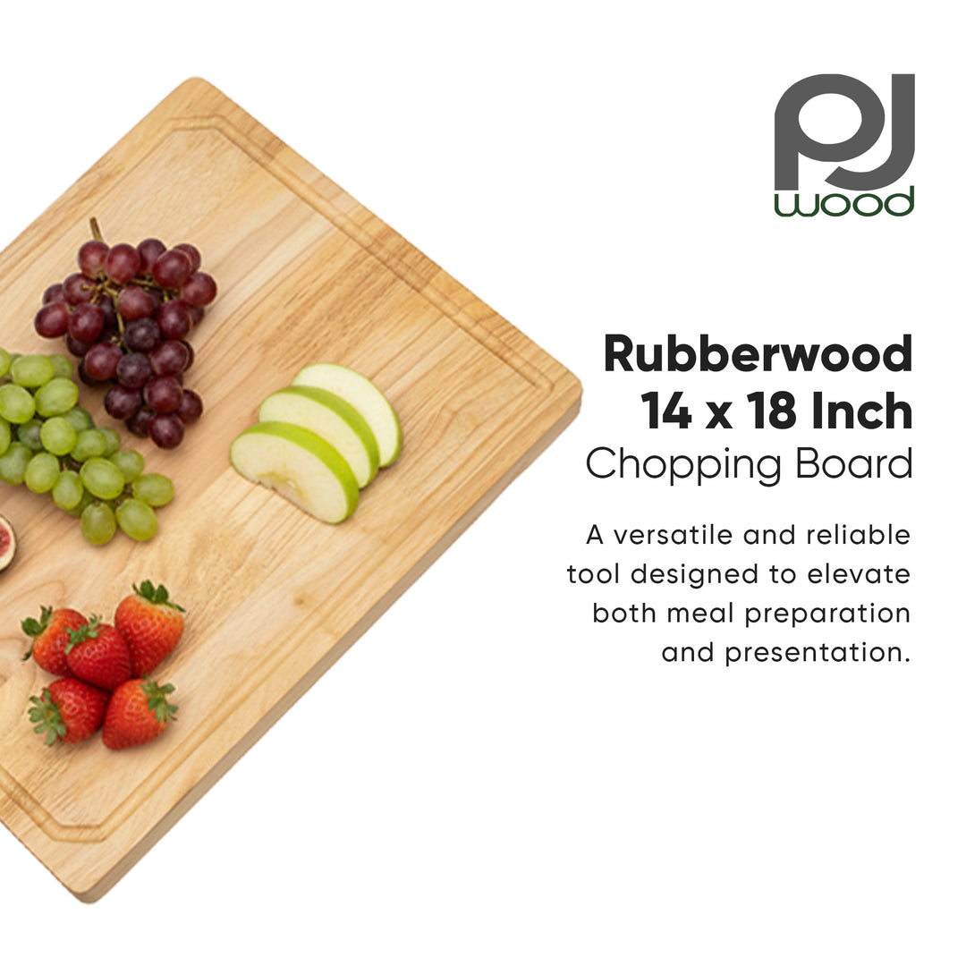 PJ Wood Rubberwood 14" x 18" Chopping Board for Cutting Fish and Vegetables