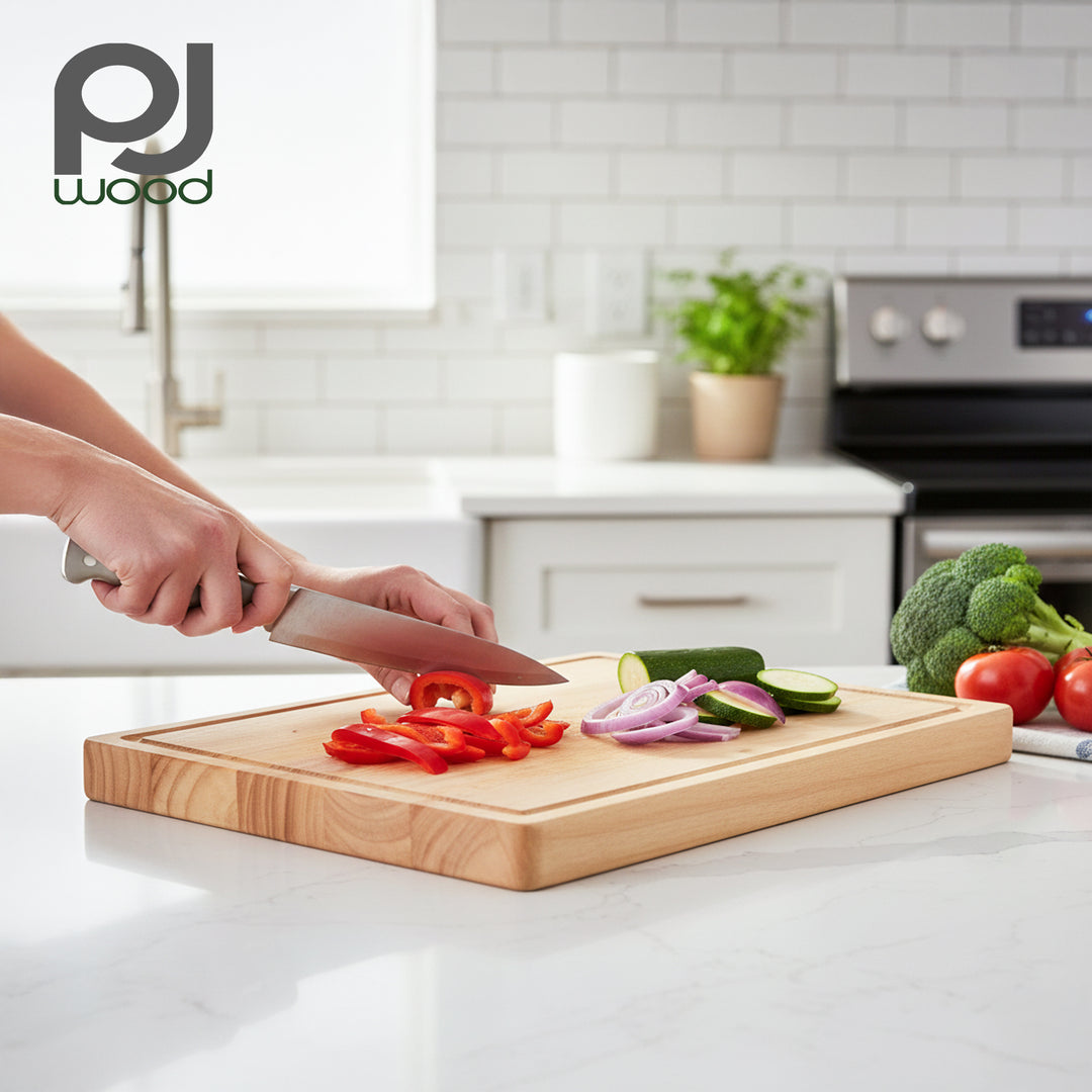 PJ Wood Rubberwood 14" x 18" Chopping Board for Cutting Fish and Vegetables