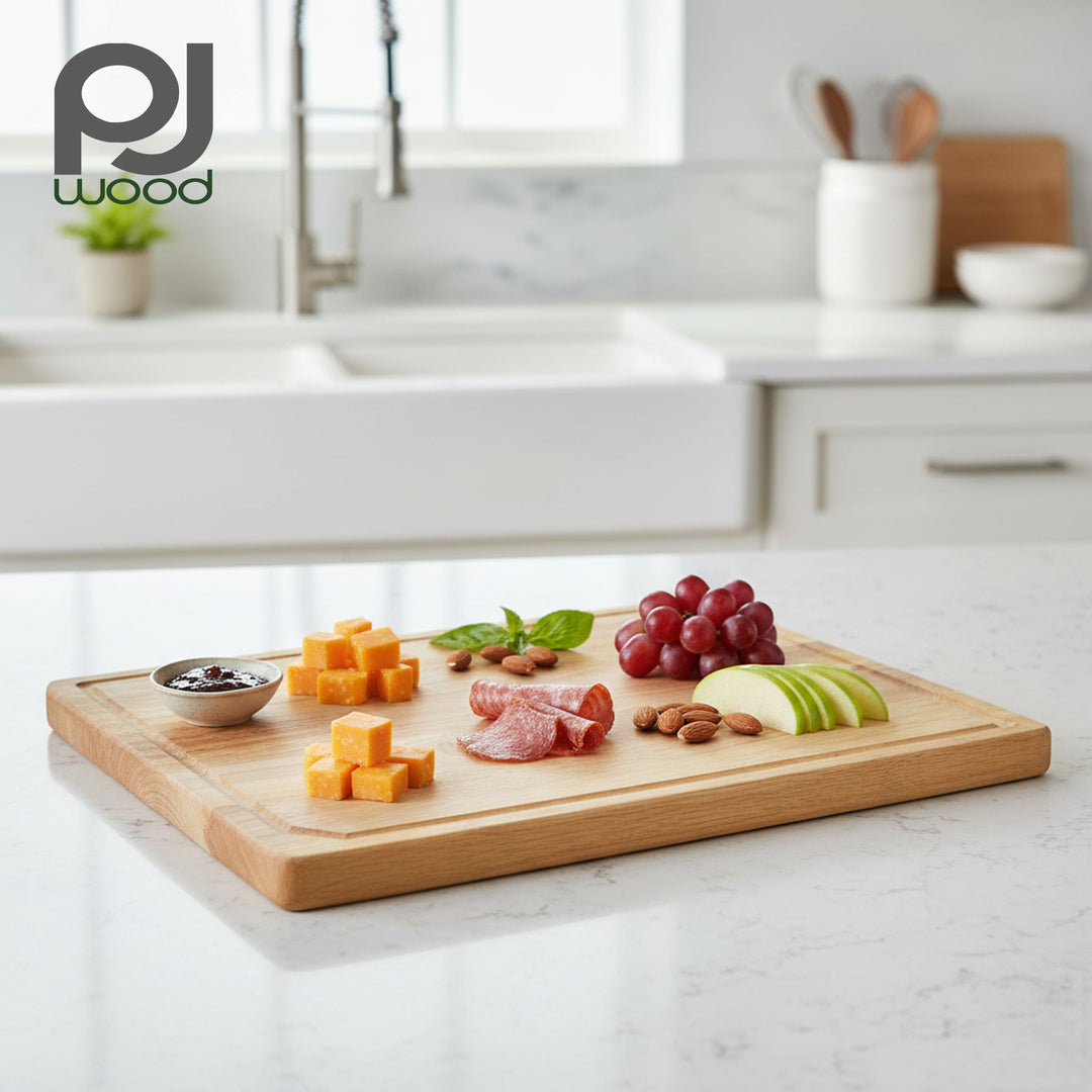 PJ Wood Rubberwood 14" x 18" Chopping Board for Cutting Fish and Vegetables