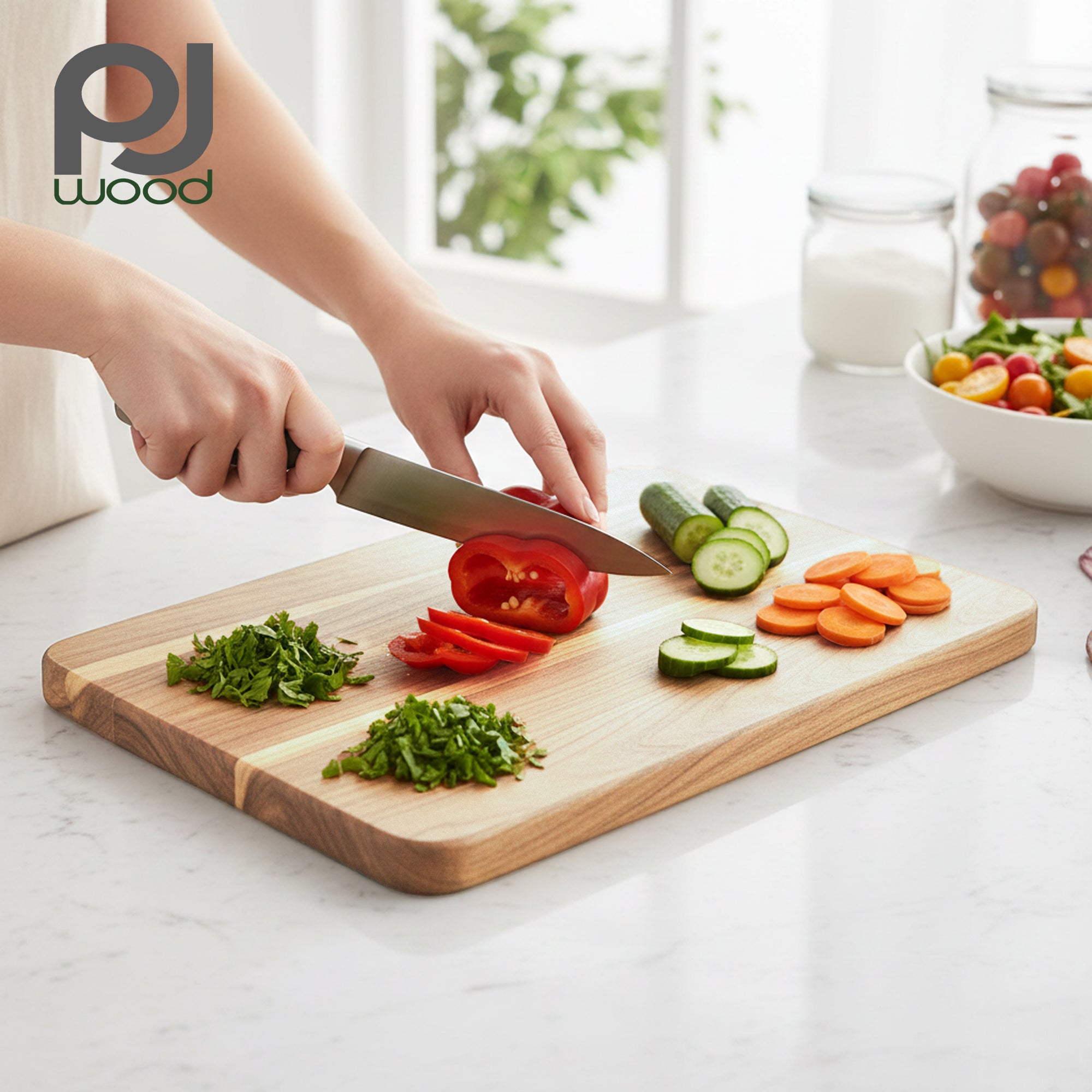 PJ Wood Rubberwood 11" x 14" Chopping Board for Cutting Fish & Vegetables (Used)