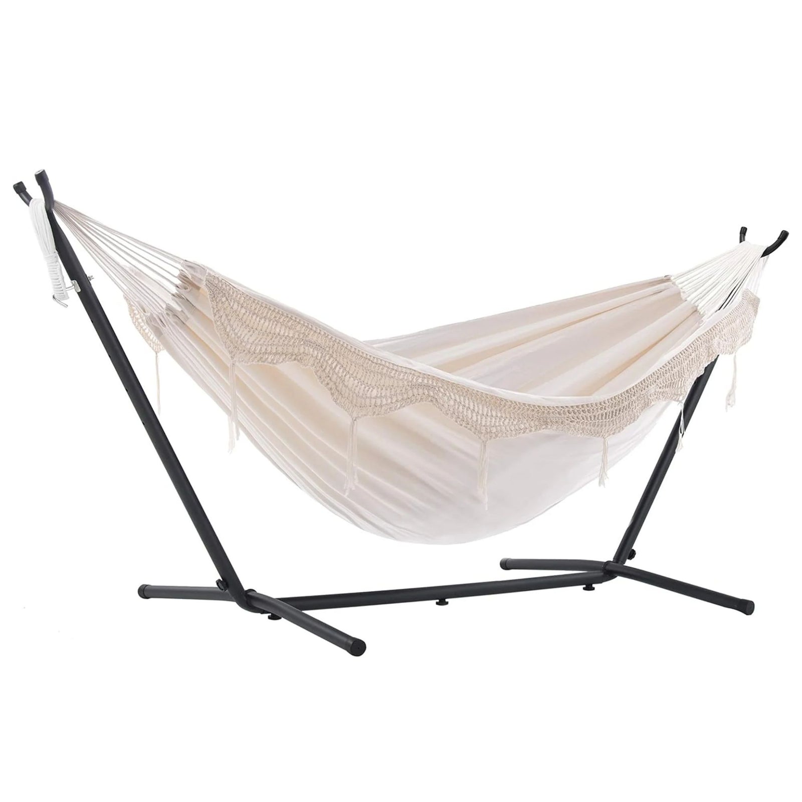 Vivere Double Cotton Hammock, Comfortable Daybed with Steel Stand, 9', Natural - VMInnovations