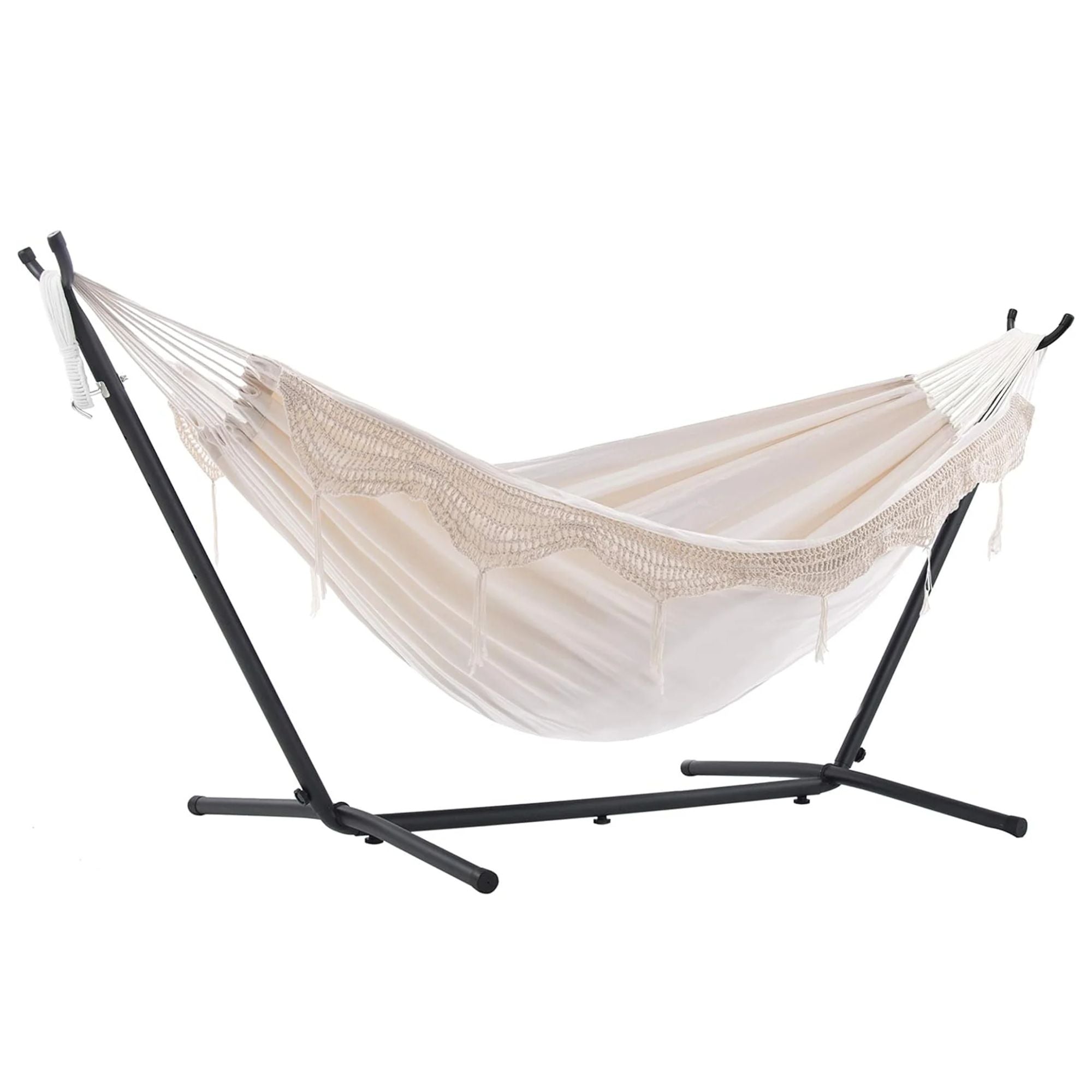 Vivere Double Cotton Hammock, Comfortable Daybed with Steel Stand, 9', (Used) - VMInnovations