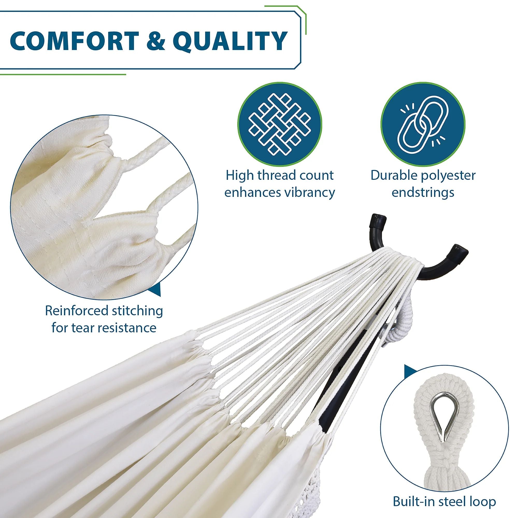 Vivere Double Cotton Hammock, Comfortable Daybed with Steel Stand, 9', (Used) - VMInnovations
