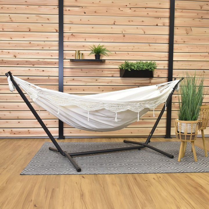 Vivere Double Cotton Hammock, Comfortable Daybed with Steel Stand, 9' (Open Box)