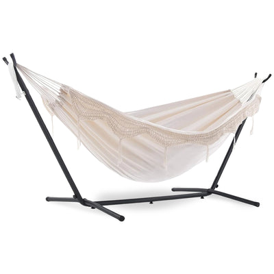 Vivere Double Cotton Hammock, Comfortable Daybed with Steel Stand, 9' (Open Box) - VMInnovations