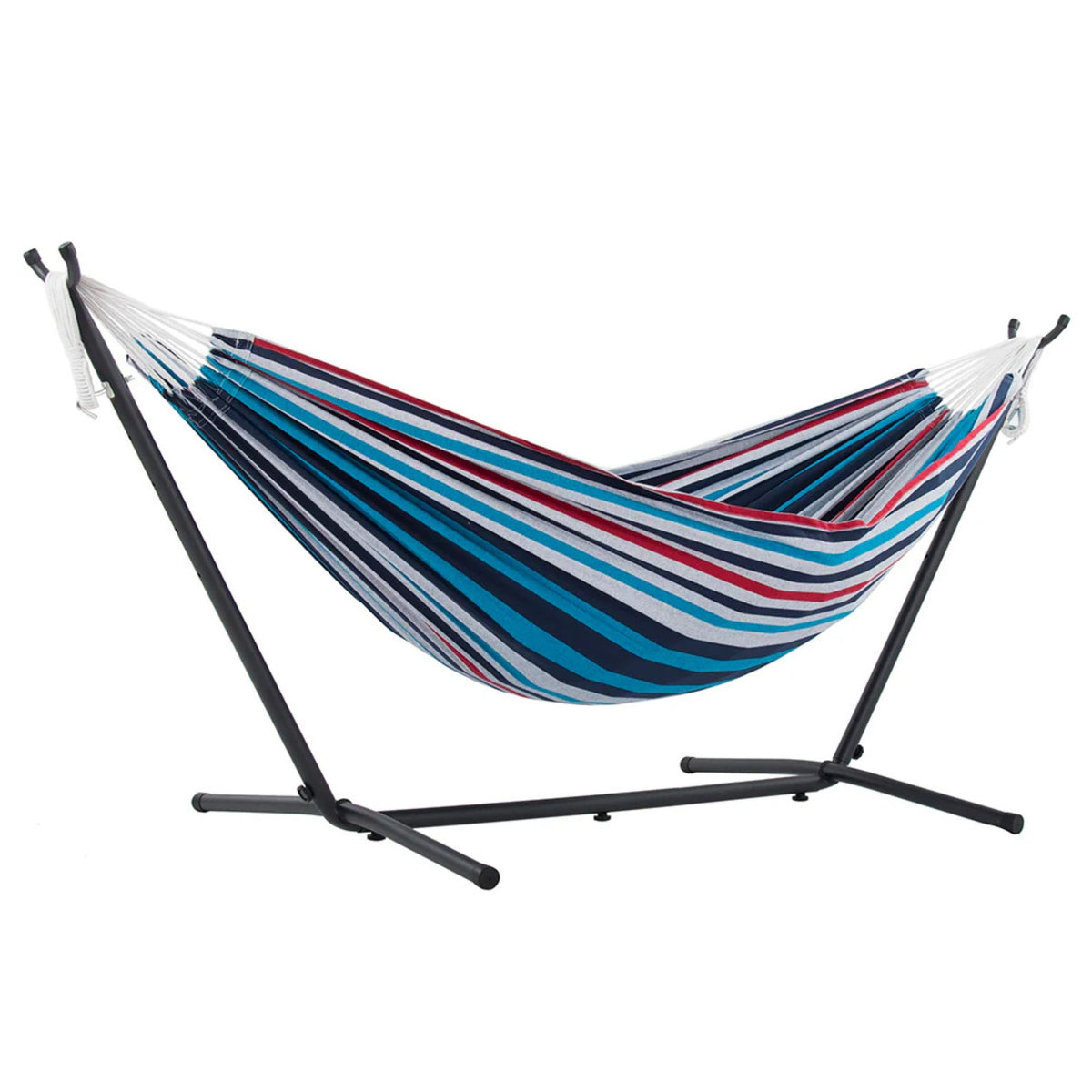 Vivere Double Cotton Hammock, Comfortable Daybed with Steel Stand, 9' (Open Box) - VMInnovations