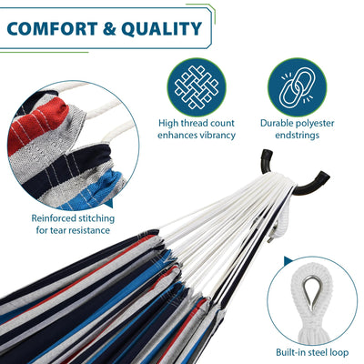 Vivere Double Cotton Hammock, Comfortable Daybed with Steel Stand, 9' (Open Box) - VMInnovations