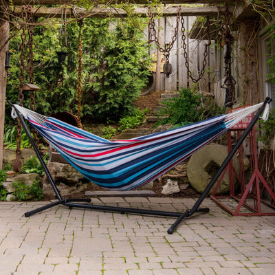 Vivere Double Cotton Hammock, Comfortable Daybed with Steel Stand, 9' (Open Box) - VMInnovations