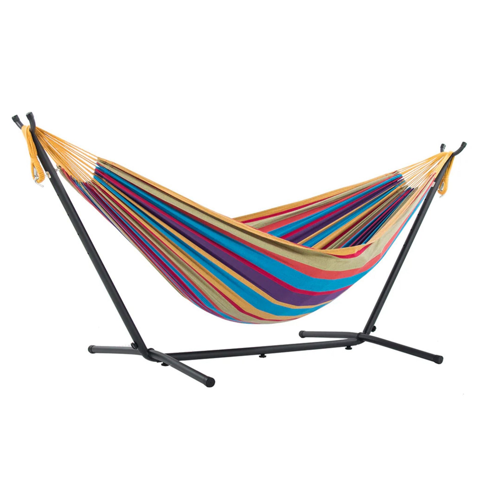 Vivere Double Cotton Hammock, Comfortable Daybed with Steel Stand, 9', Tropical - VMInnovations