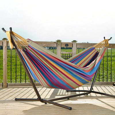 Vivere Double Cotton Hammock, Comfortable Daybed with Steel Stand, 9' (Open Box) - VMInnovations