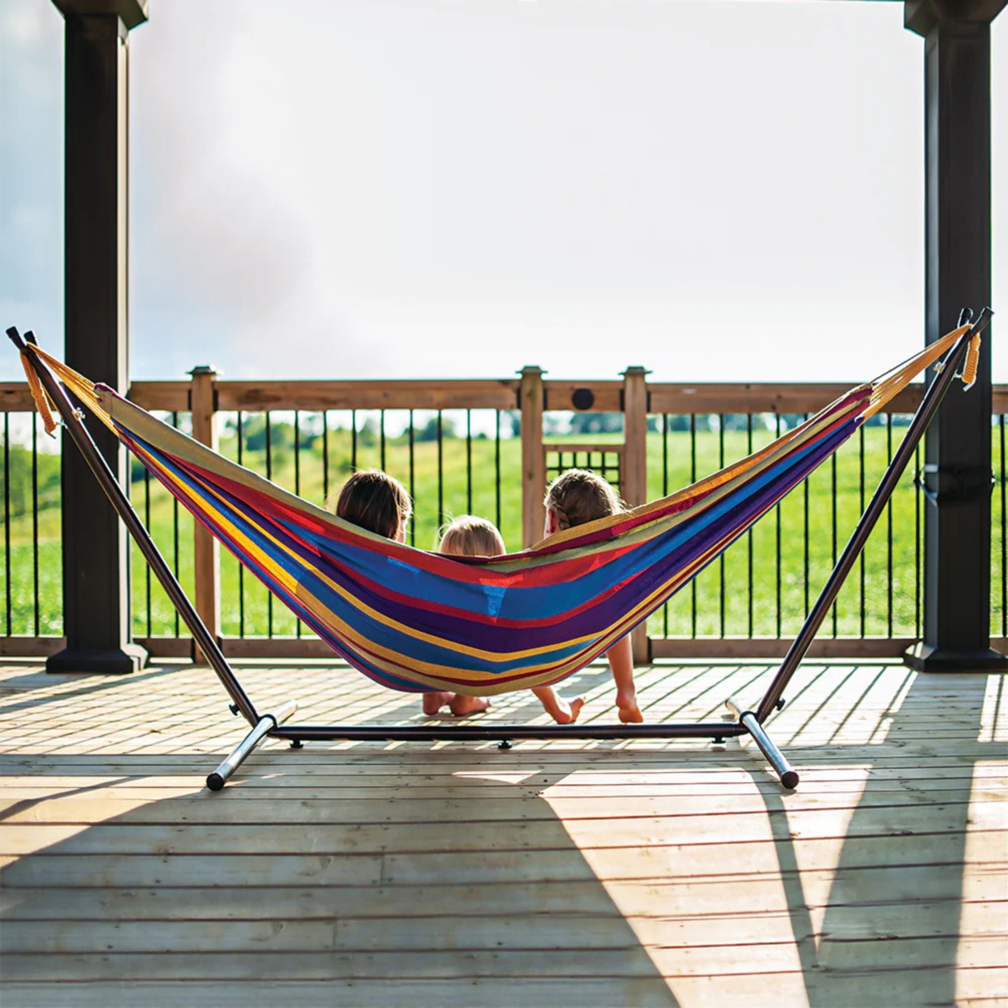 Vivere Double Cotton Hammock, Comfortable Daybed with Steel Stand, 9' (Open Box) - VMInnovations