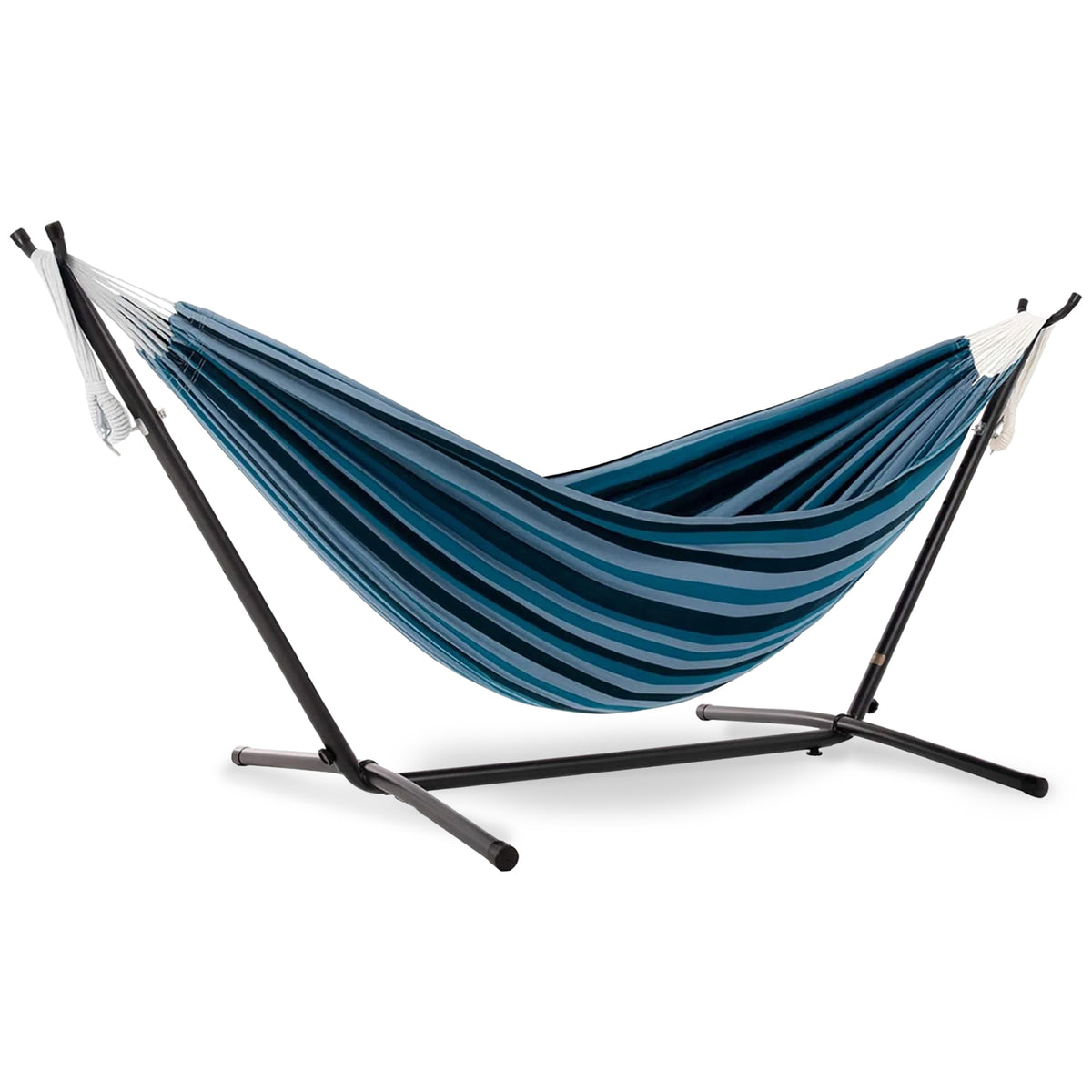 Vivere Double Cotton Hammock, Comfortable Daybed, Steel Stand, 9', Blue Lagoon - VMInnovations