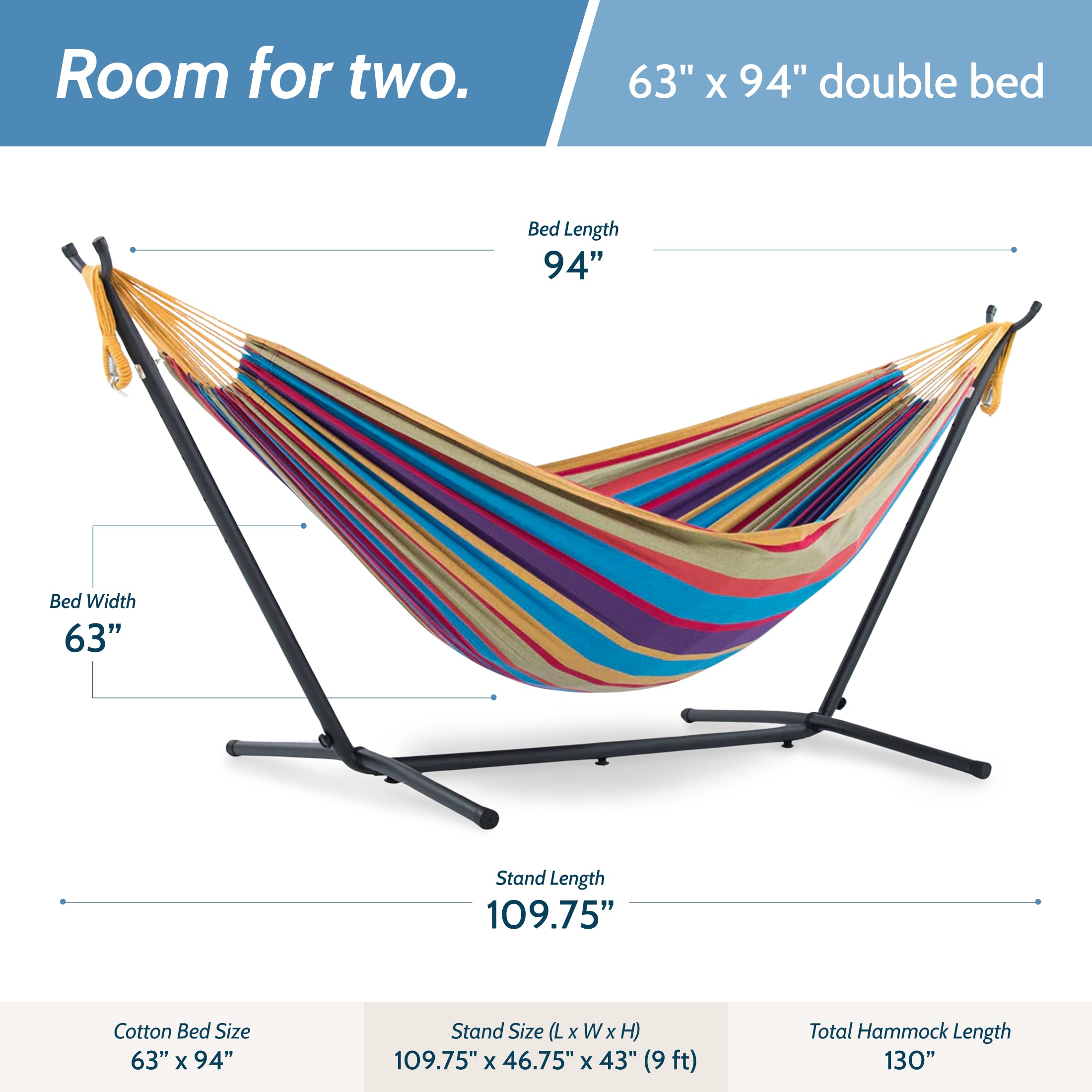 Vivere Double Cotton Hammock, Comfortable Daybed with Steel Stand, 9', Tropical - VMInnovations