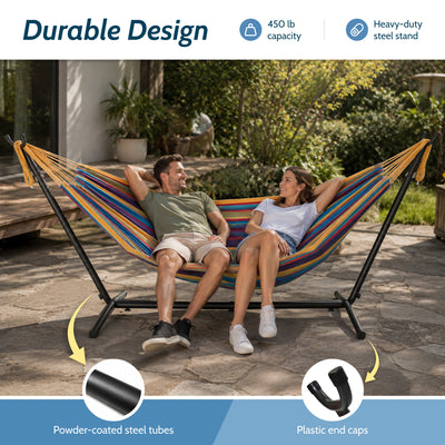 Vivere Double Cotton Hammock, Comfortable Daybed with Steel Stand, 9', Tropical - VMInnovations
