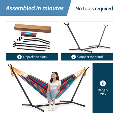 Vivere Double Cotton Hammock, Comfortable Daybed with Steel Stand, 9', Tropical - VMInnovations