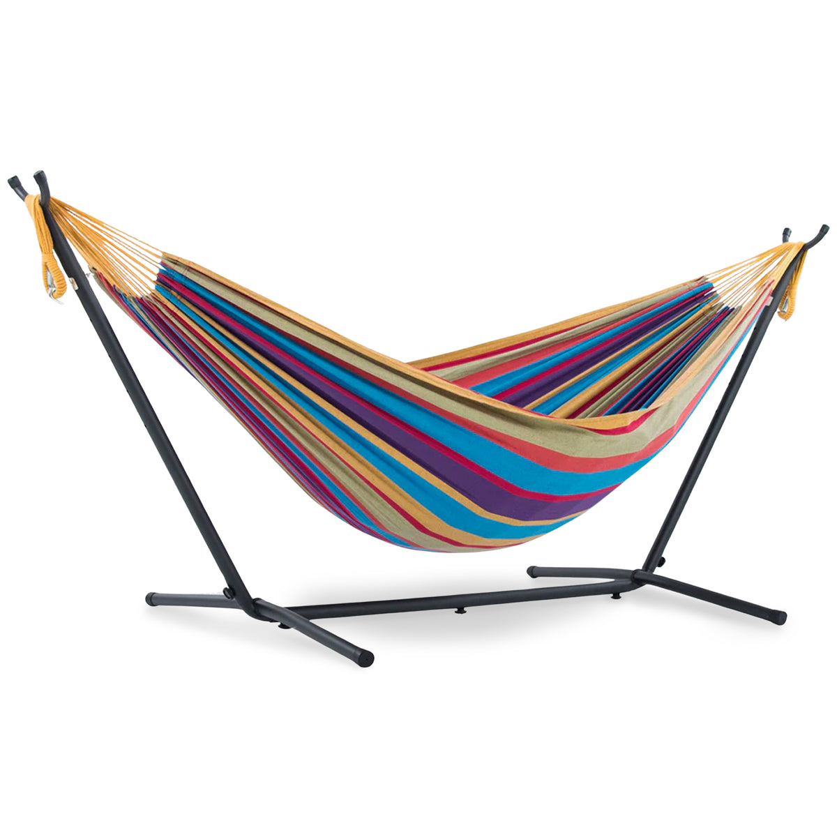 Vivere Double Cotton Hammock, Comfortable Daybed with Steel Stand, 9', Tropical - VMInnovations