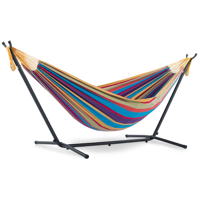 Vivere Double Cotton Hammock, Comfortable Daybed with Steel Stand, 9', Tropical - VMInnovations