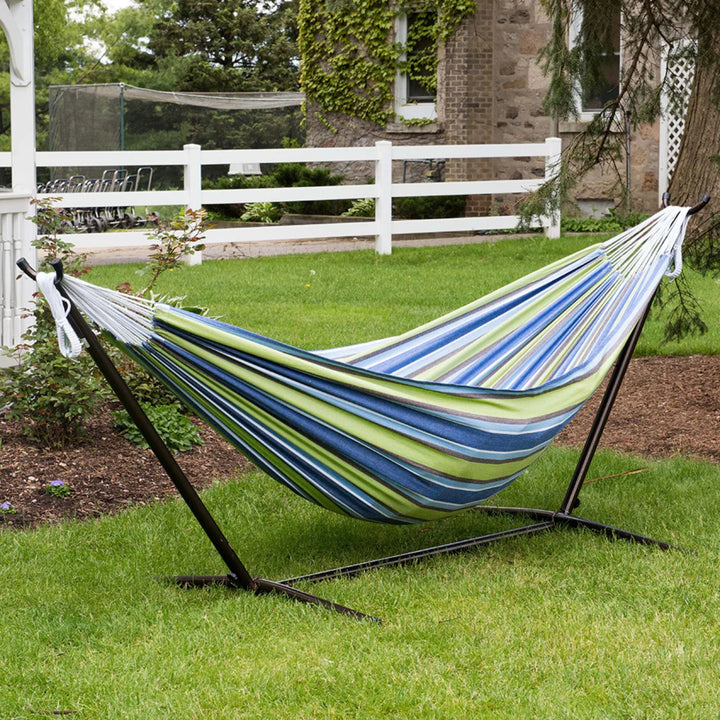 Vivere Double Cotton Hammock, Comfortable Daybed with Steel Stand (Open Box)