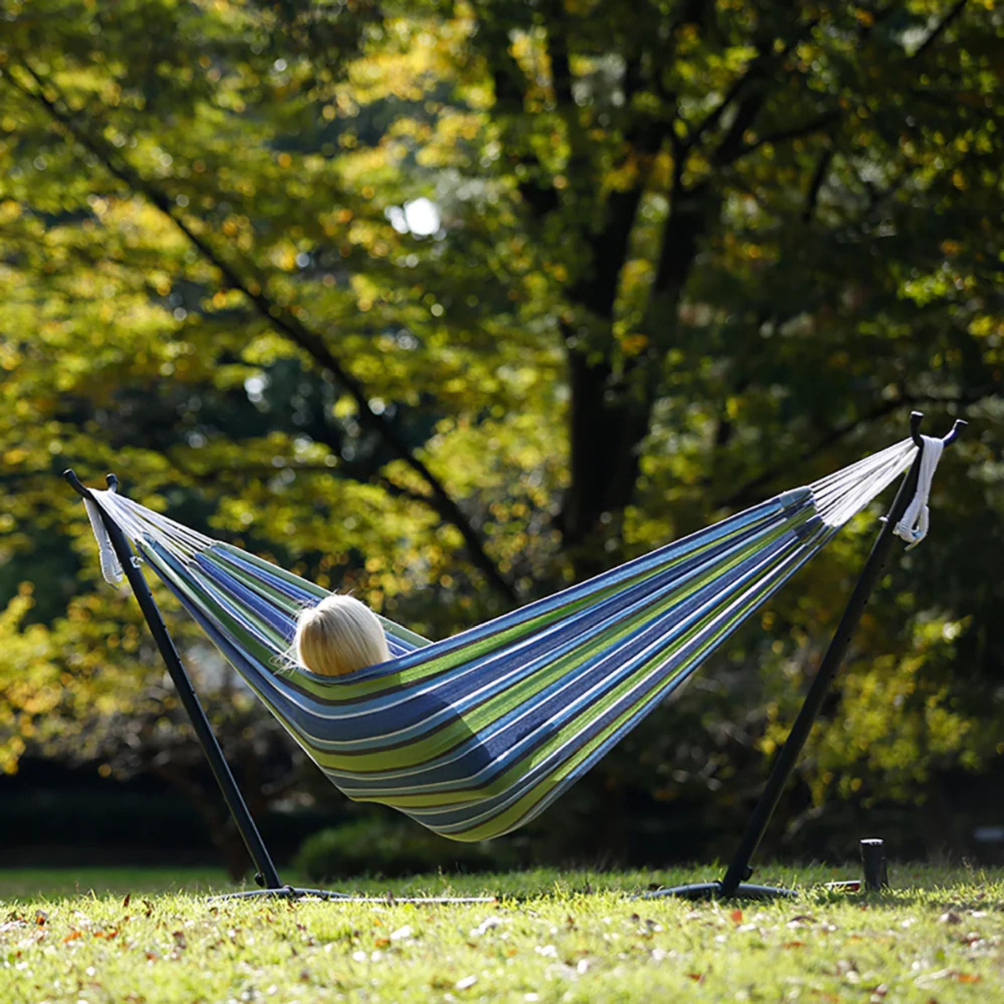 Vivere Double Cotton Hammock, Comfortable Daybed with Steel Stand, 9', Oasis - VMInnovations