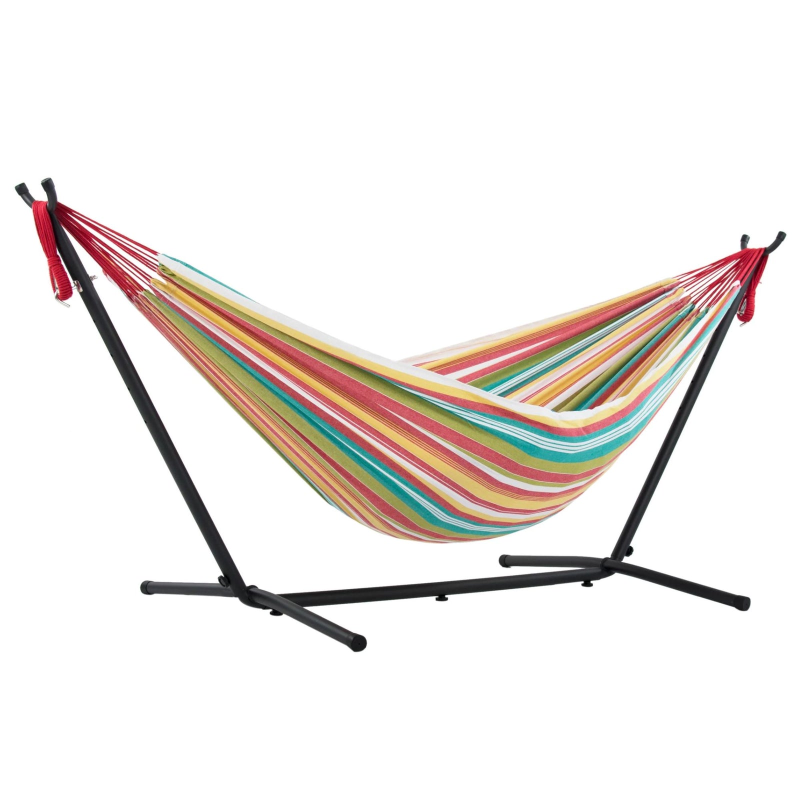 Vivere Double Cotton Hammock, Comfortable Daybed with Steel Stand, 9', Salsa - VMInnovations