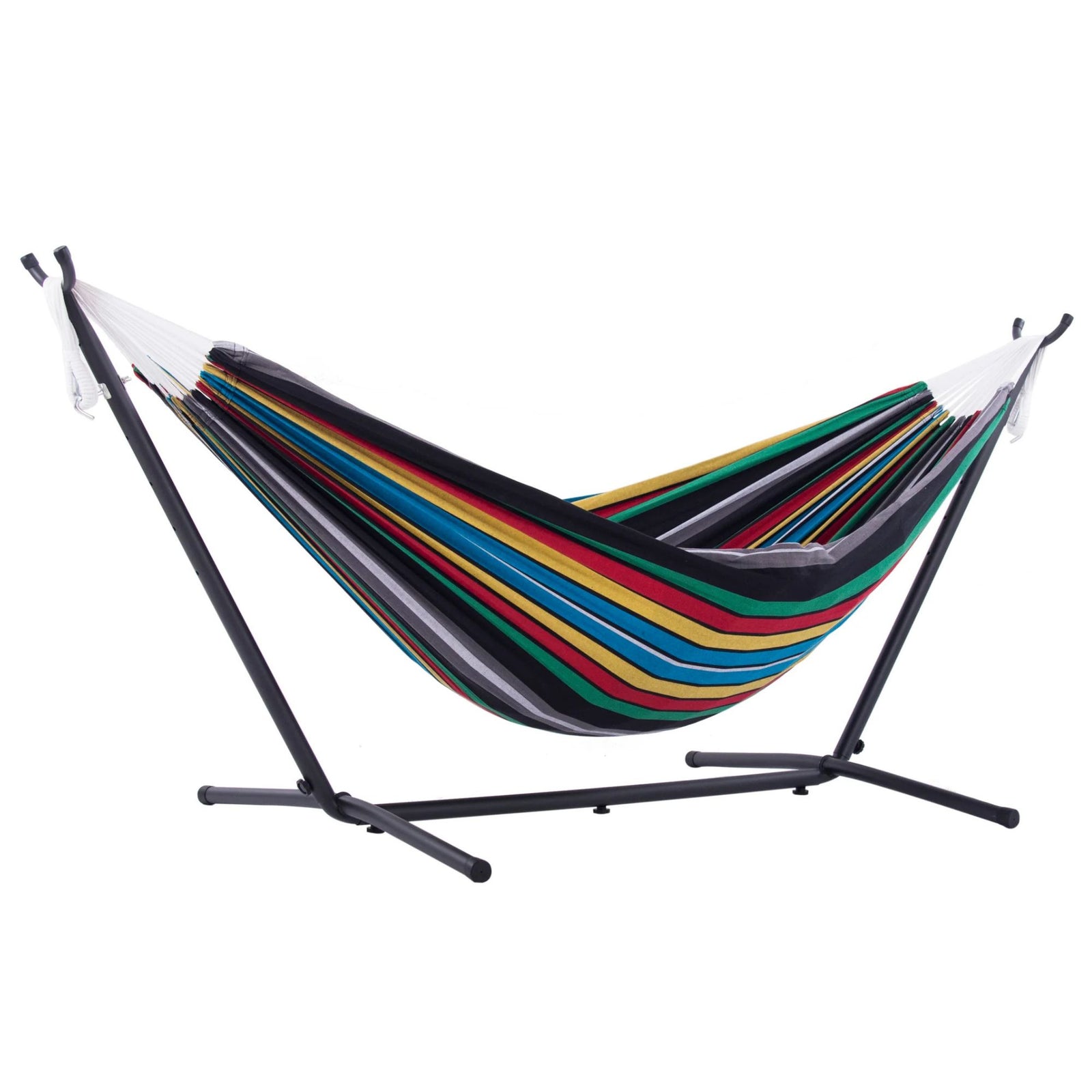 Vivere Double Cotton Hammock, Comfortable Daybed with Steel Stand, 9', Rio Night - VMInnovations