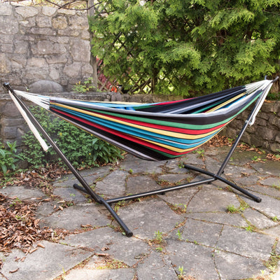 Vivere Double Cotton Hammock, Comfortable Daybed with Steel Stand, 9', Rio Night - VMInnovations