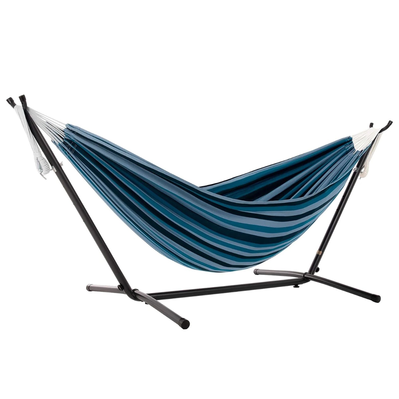 Vivere Double Cotton Hammock, Comfortable Daybed, Steel Stand, 9', Blue Lagoon - VMInnovations