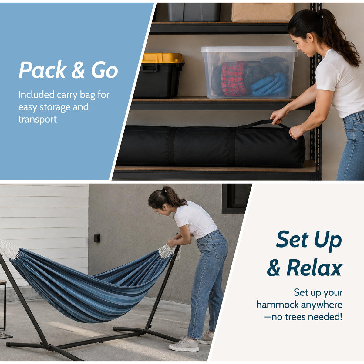 Vivere Double Cotton Hammock, Comfortable Daybed, Steel Stand, 9', Blue Lagoon - VMInnovations