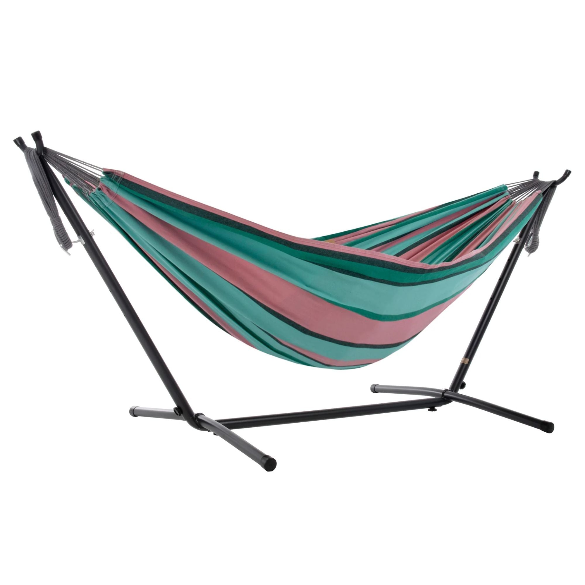 Vivere Double Cotton Hammock, Comfortable, Steel Stand, 9', Watermelon(Open Box) - VMInnovations