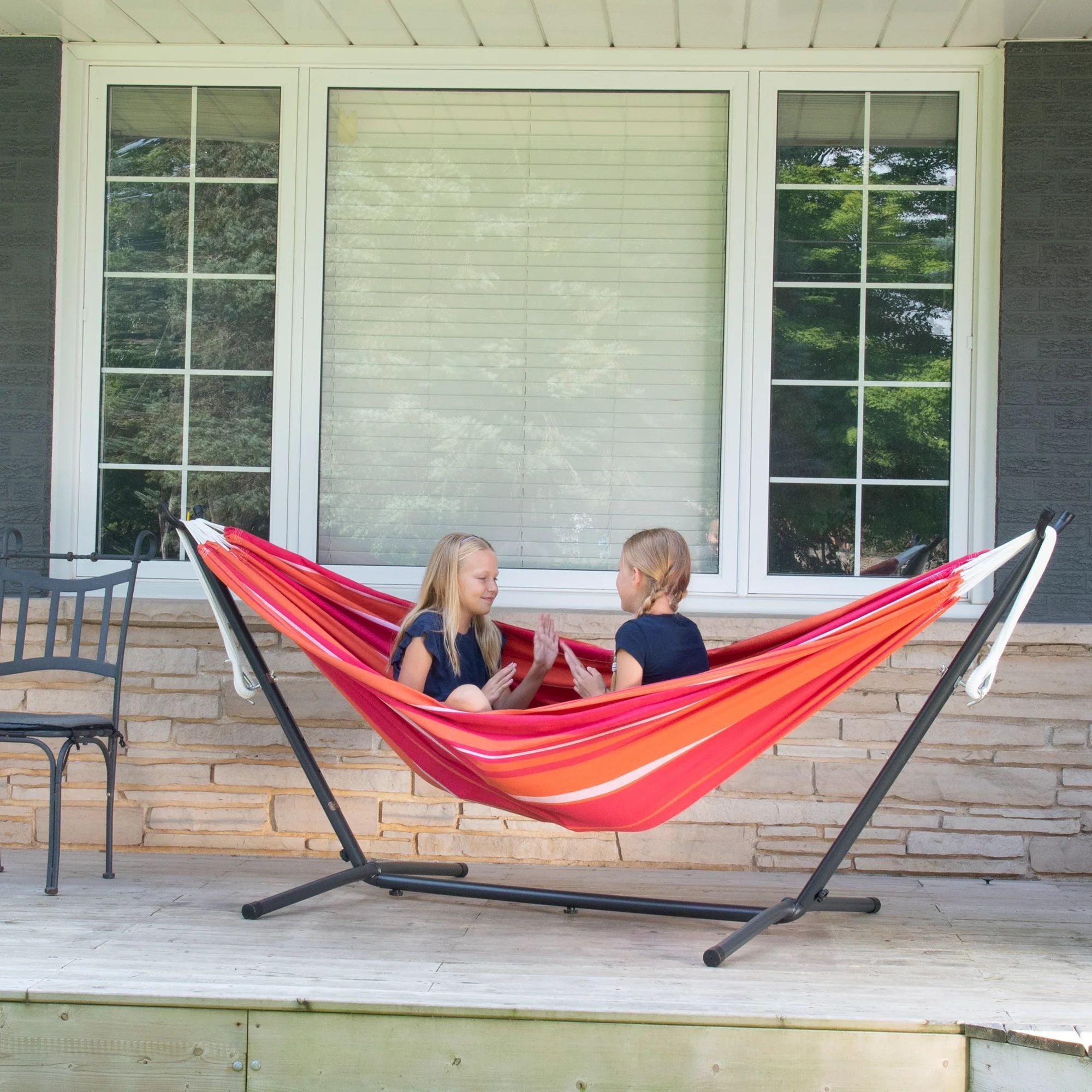 Vivere Double Cotton Hammock, Comfortable Daybed w/Steel Stand, 9' (Open Box) - VMInnovations