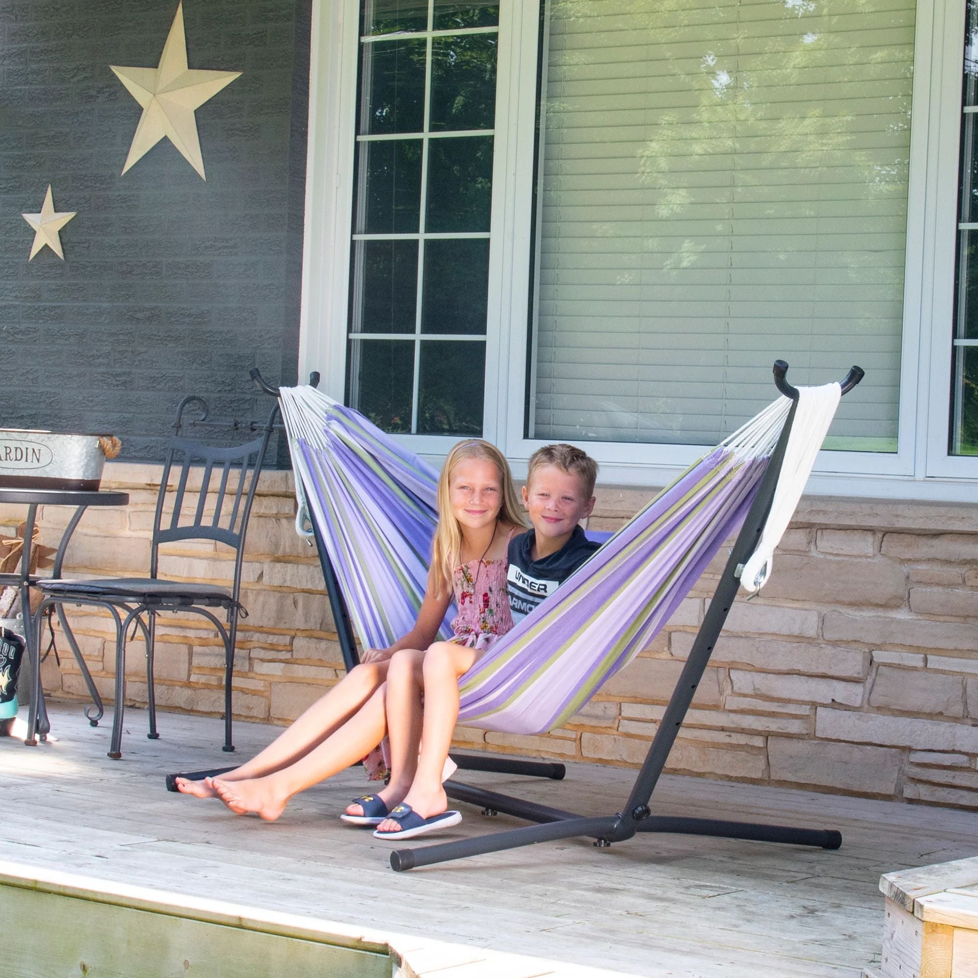 Vivere Double Cotton Hammock, Comfortable Daybed, Steel Stand, 9' (Open Box) - VMInnovations