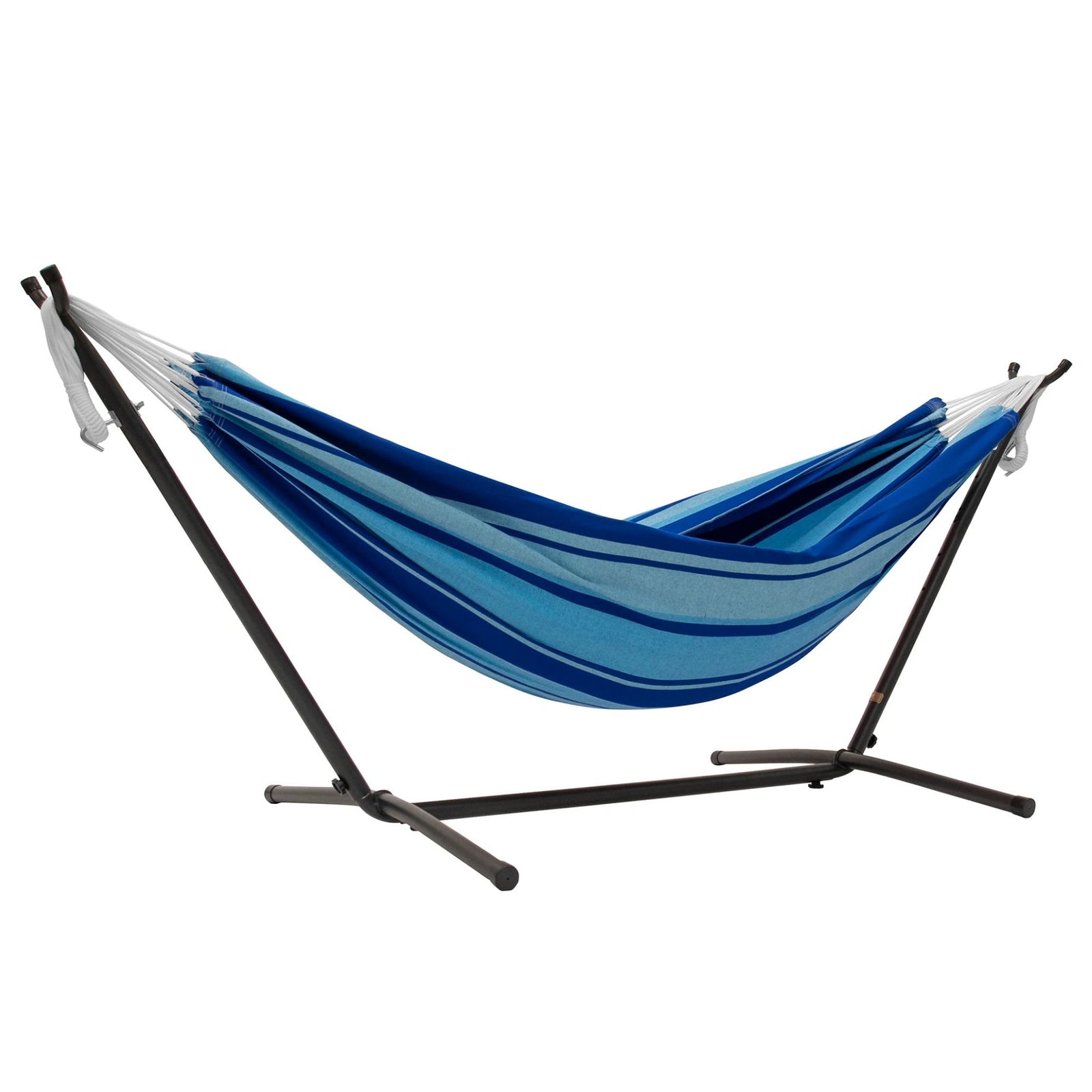 Vivere Double Cotton Hammock, Comfortable Daybed, Steel Stand, 9', Island Breeze - VMInnovations