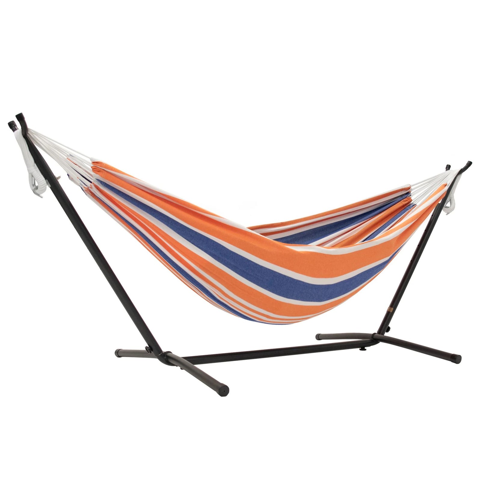 Vivere Double Cotton Hammock, Comfortable Daybed, Steel Stand, 9', Orange Punch - VMInnovations