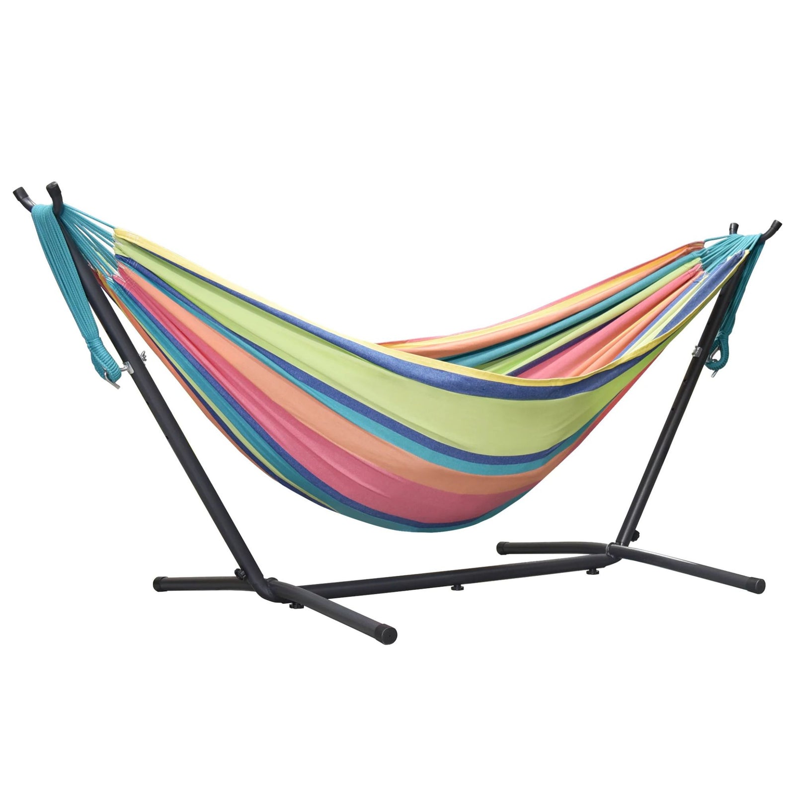 Vivere Double Cotton Hammock, Comfortable Daybed with Steel Stand, 9', Byron Bay - VMInnovations