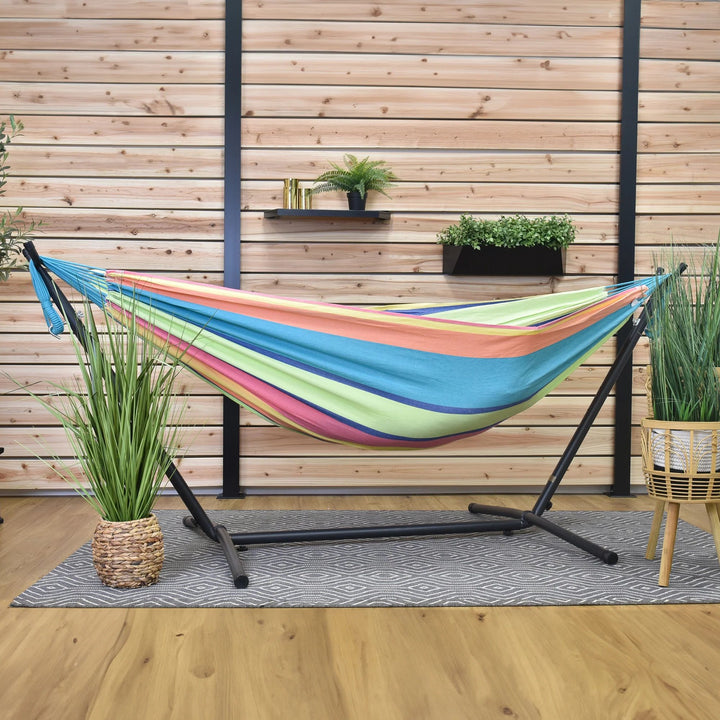 Vivere Double Cotton Hammock, Comfortable Daybed with Steel Stand, 9', Byron Bay