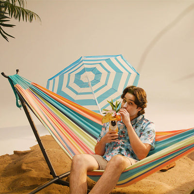 Vivere Double Cotton Hammock, Comfortable Daybed with Steel Stand, 9', Byron Bay - VMInnovations