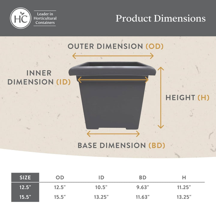 The HC Companies Accent Square Plastic Plant Pot with Drainage, 15.5", Chocolate