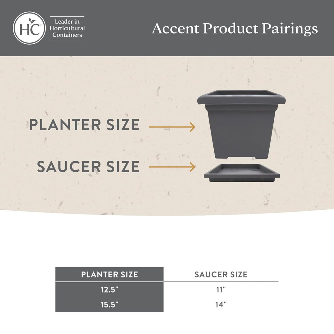 The HC Companies Accent Square Plastic Plant Pot with Drainage, 15.5", Chocolate