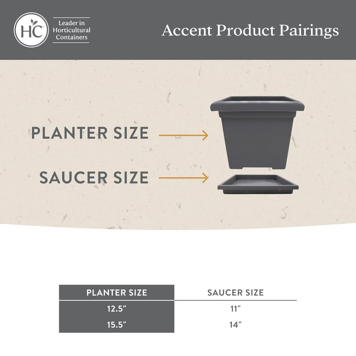The HC Companies Accent Square Plastic Plant Pot with Drainage, 15.5", Chocolate