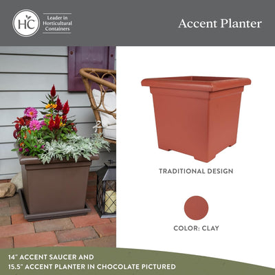 The HC Companies Accent Square Plastic Plant Pot with Drainage, 15.5 Inch, Clay - VMInnovations