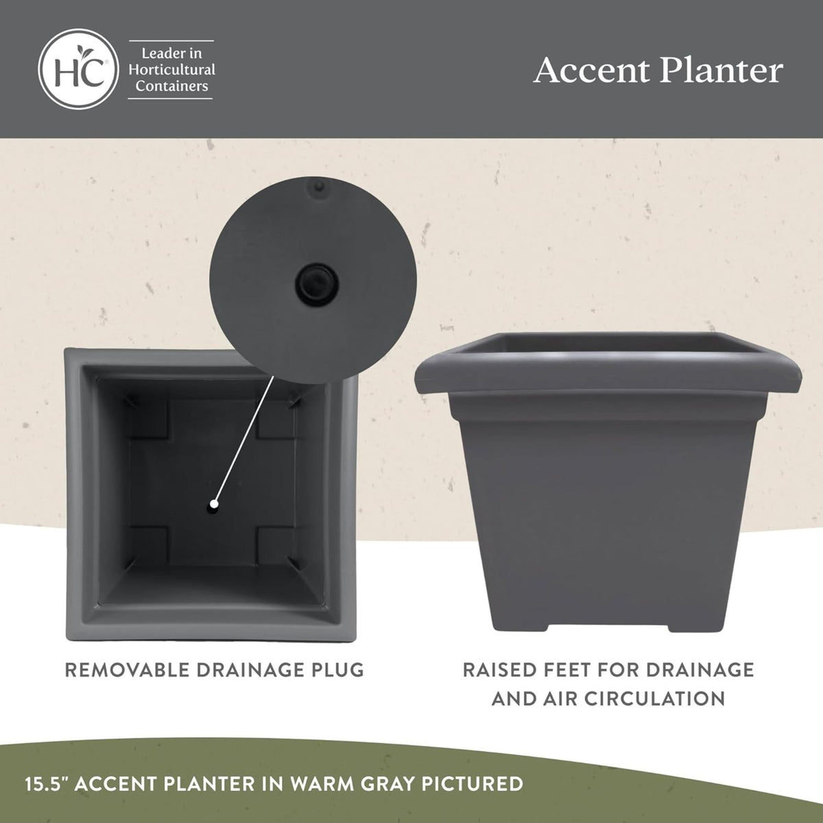 The HC Companies Accent Square Plastic Plant Pot with Drainage (Used)