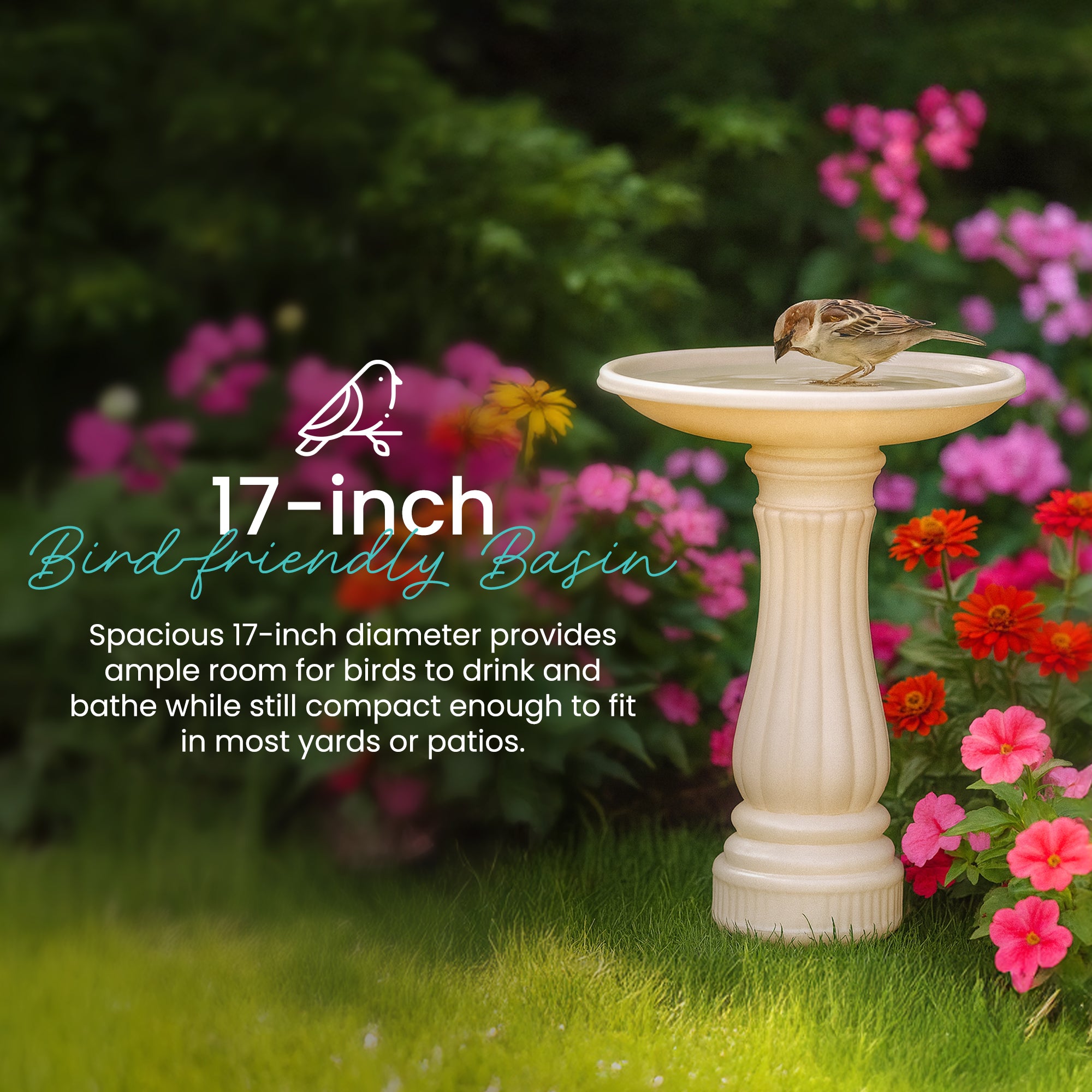 Union Products 17" Round Bird Bath, Outdoor Lawn and Garden Accessories (Used)