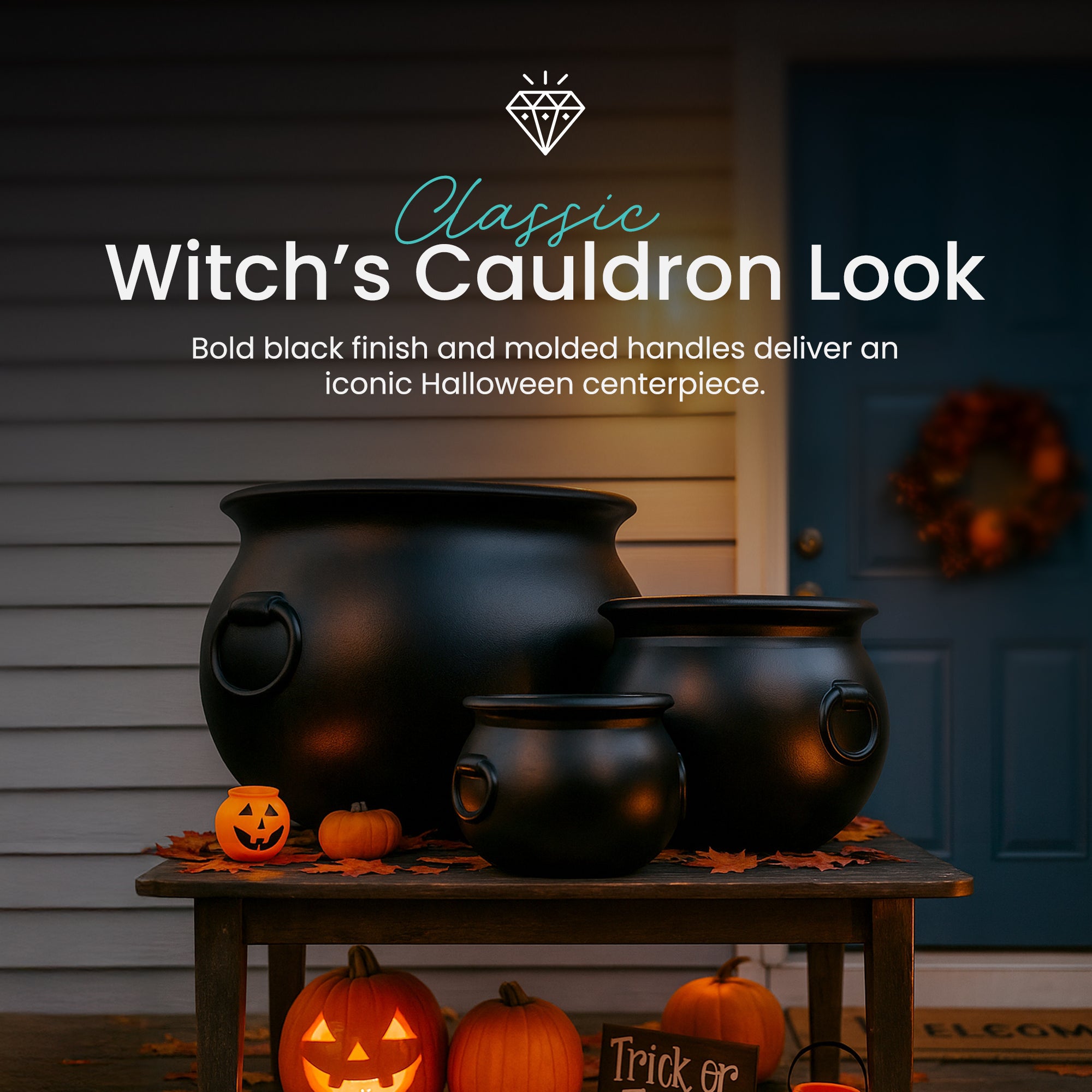Union Products 55120 12" Witch Cauldron Spooky Halloween Decor, Black, 2 Pack - VMInnovations
