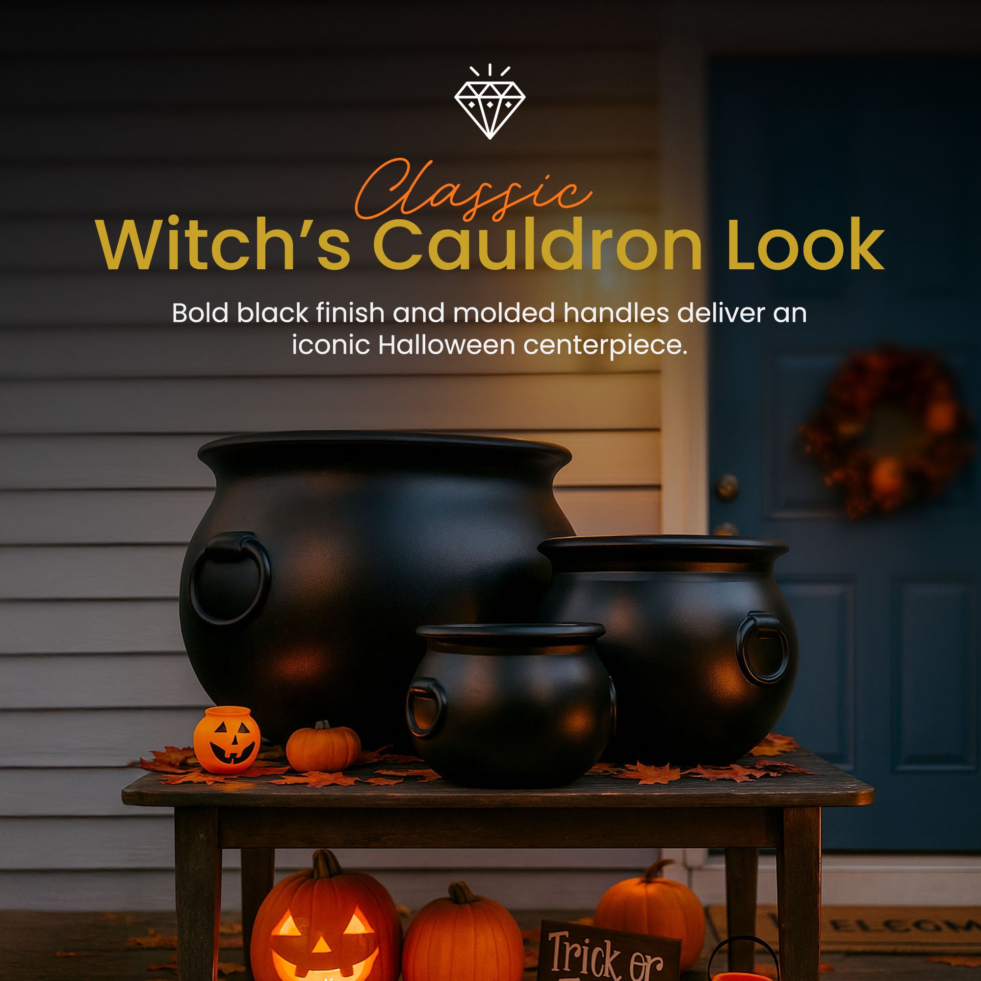 Union Products 55120 12 Inch Witch Cauldron Spooky Halloween Decoration, Black - VMInnovations