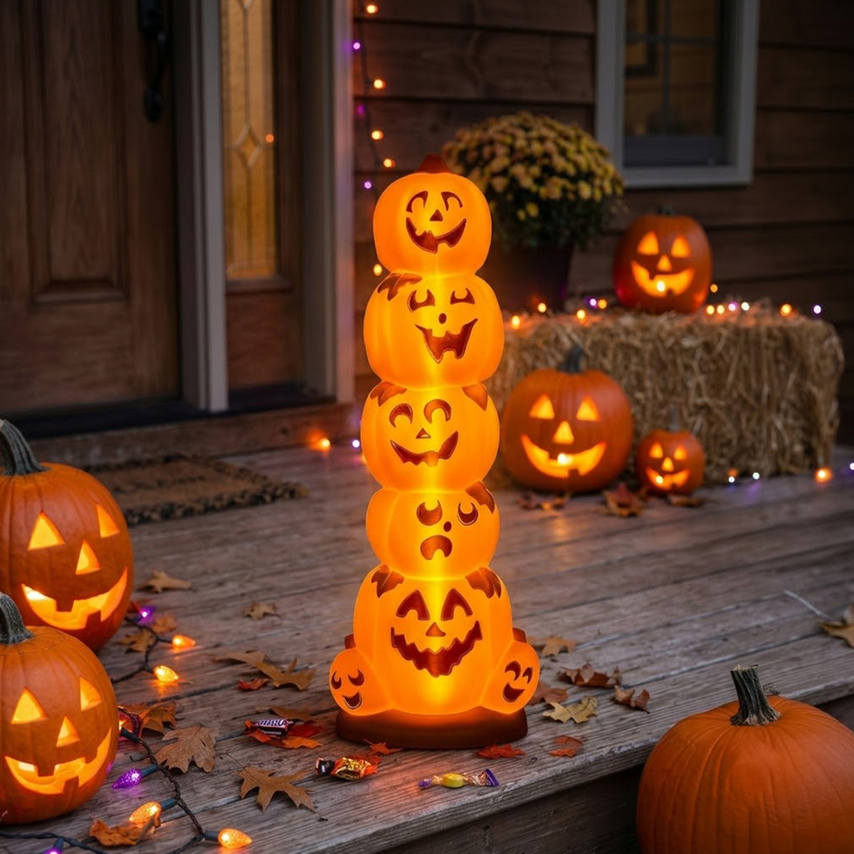 Union Products 55780 LED Pre-Lit Pumpkin Stack, Indoor/Outdoor Halloween Decor