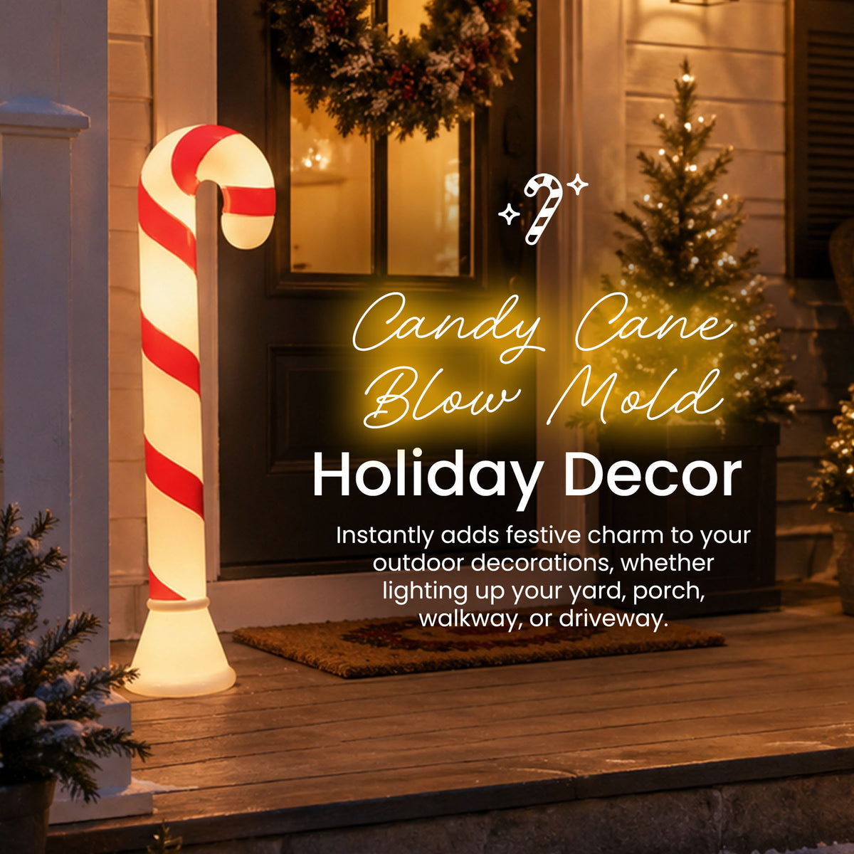 Union Products 40" Candy Cane Outdoor Holiday Decor, Lighted Yard Ornament, Red - VMInnovations