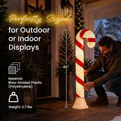 Union Products 40" Candy Cane Outdoor Holiday Decor, Lighted Yard Ornament, Red - VMInnovations