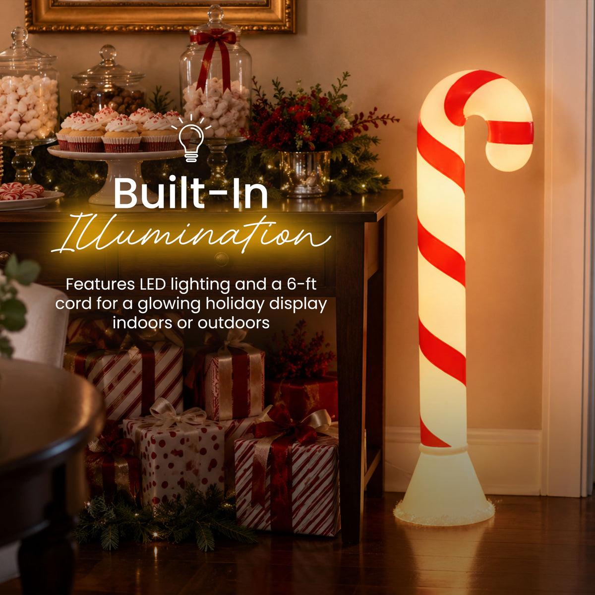Union Products 40" Candy Cane Outdoor Holiday Decor, Lighted Yard Ornament, Red - VMInnovations
