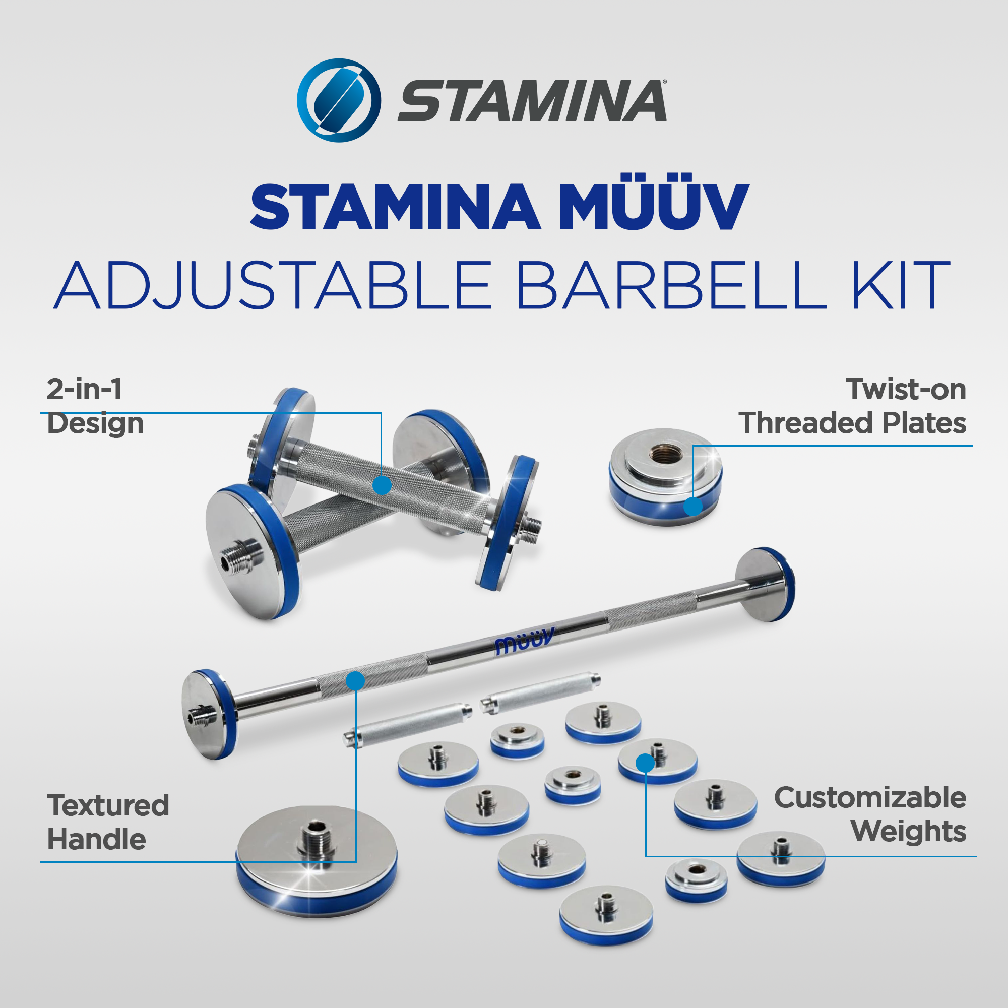 Stamina Products müüv Adjustable Barbell Set, 2in1 Dumbbell System for Home Gyms - VMInnovations